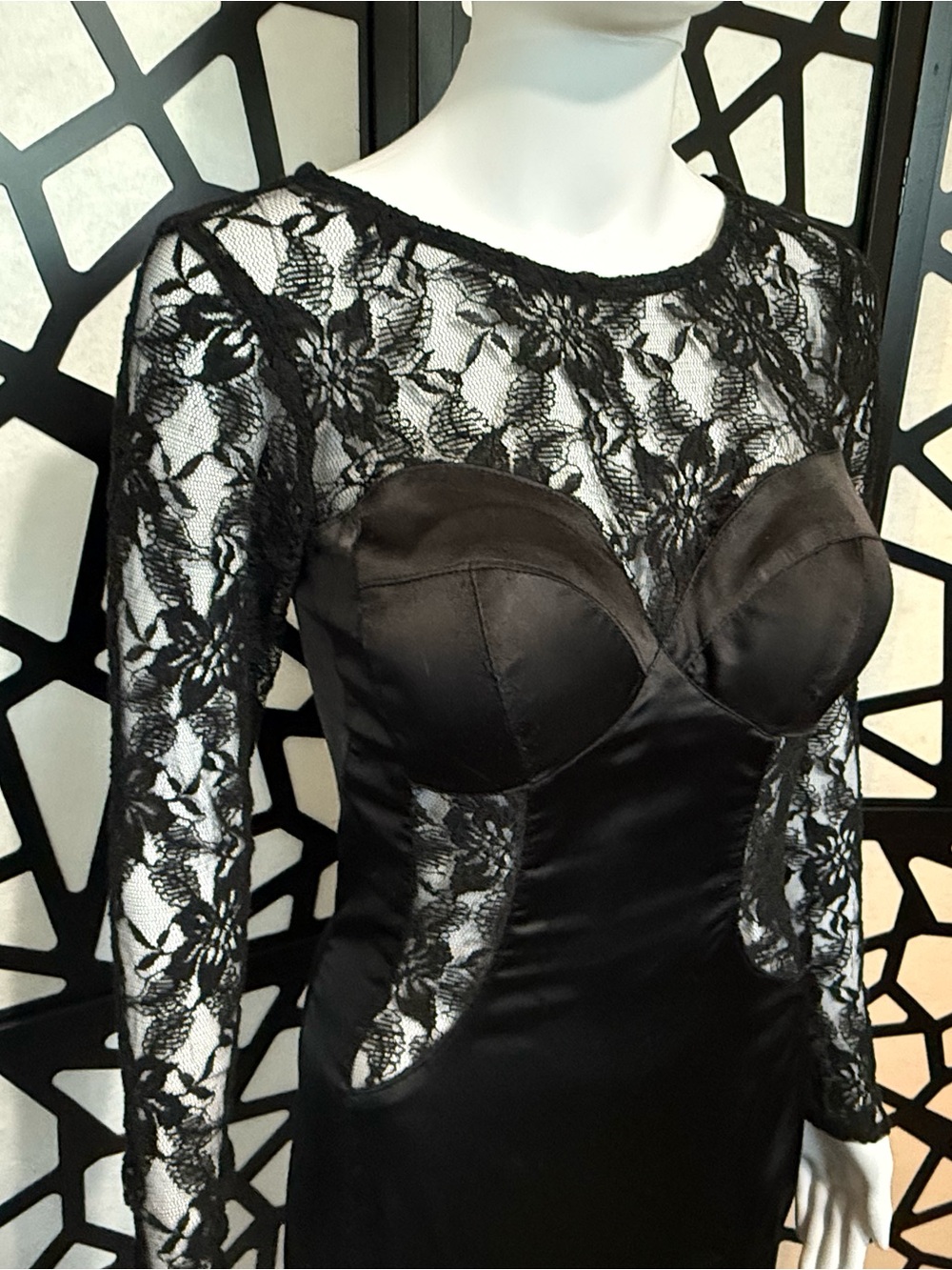 Vintage Lace and Satin Longsleeve Mini Dress from Rubber Ducky Productions - 2
